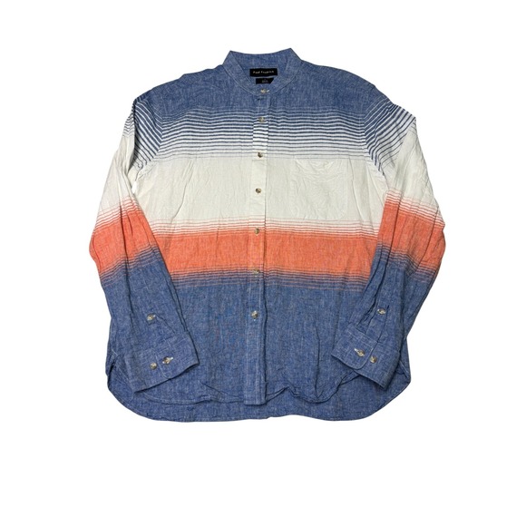 Paul Fredrick Other - Paul Fredrick Mens Slim Fit Linen Blend Mandarin Collar Ombre Stripe‎ Shirt L